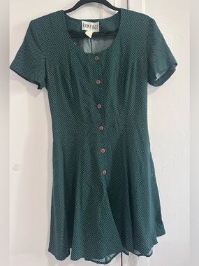 Vintage Rampage Green Polka Dot Jumpsuit with Pink Buttons